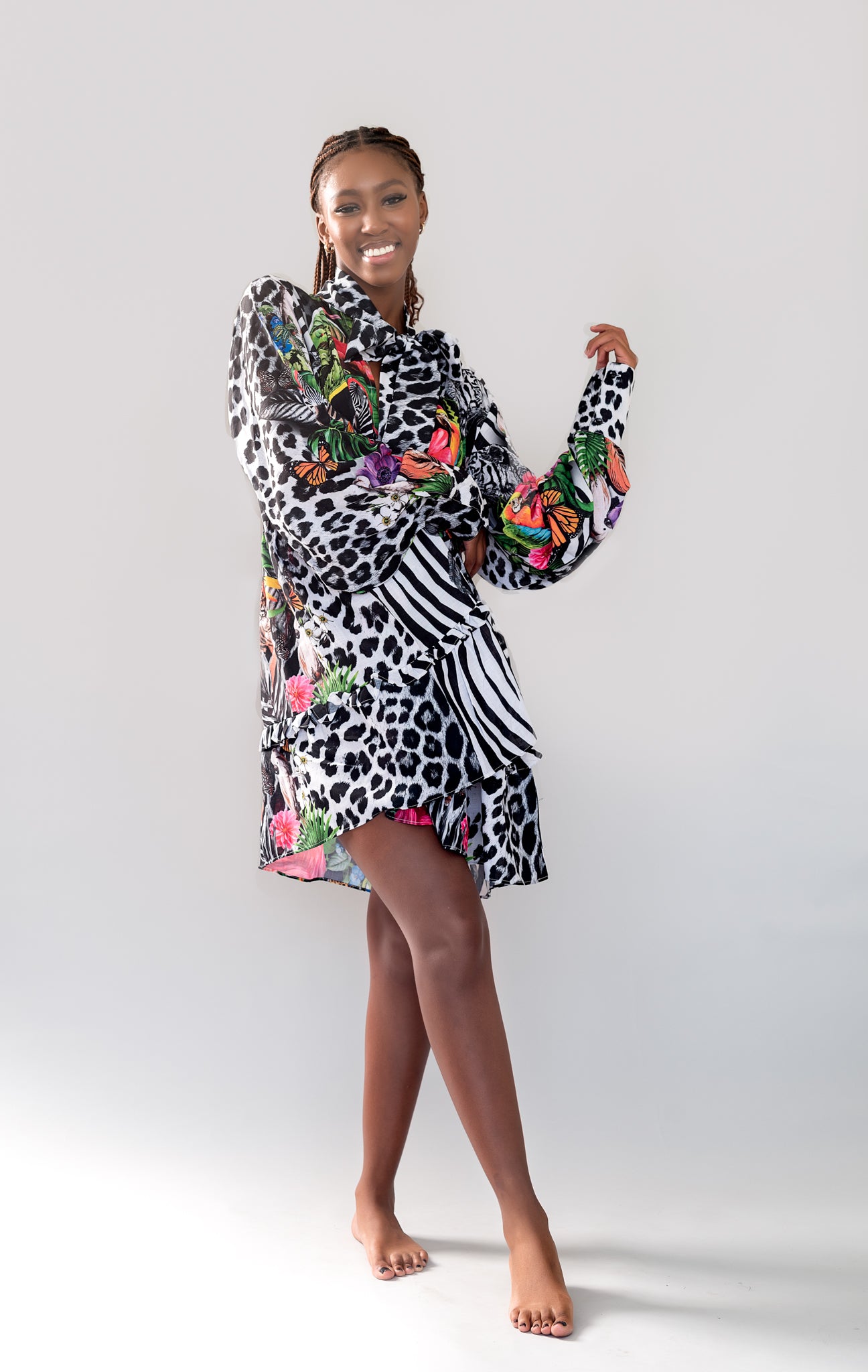 TROPICAL SUMMER TIERED SMOCK DRESS
