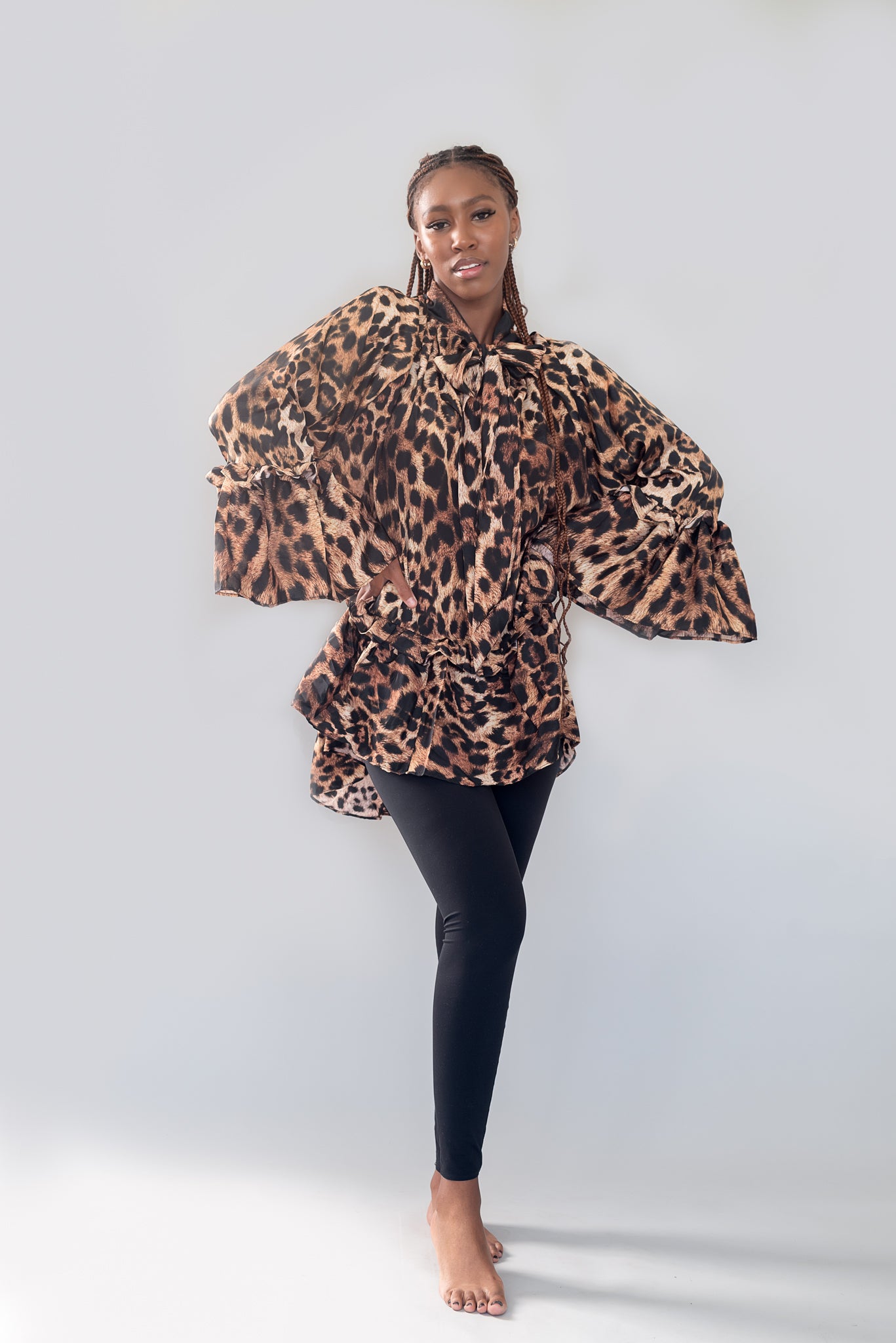 DARK LEOPARD TIERED SMOCK DRESS